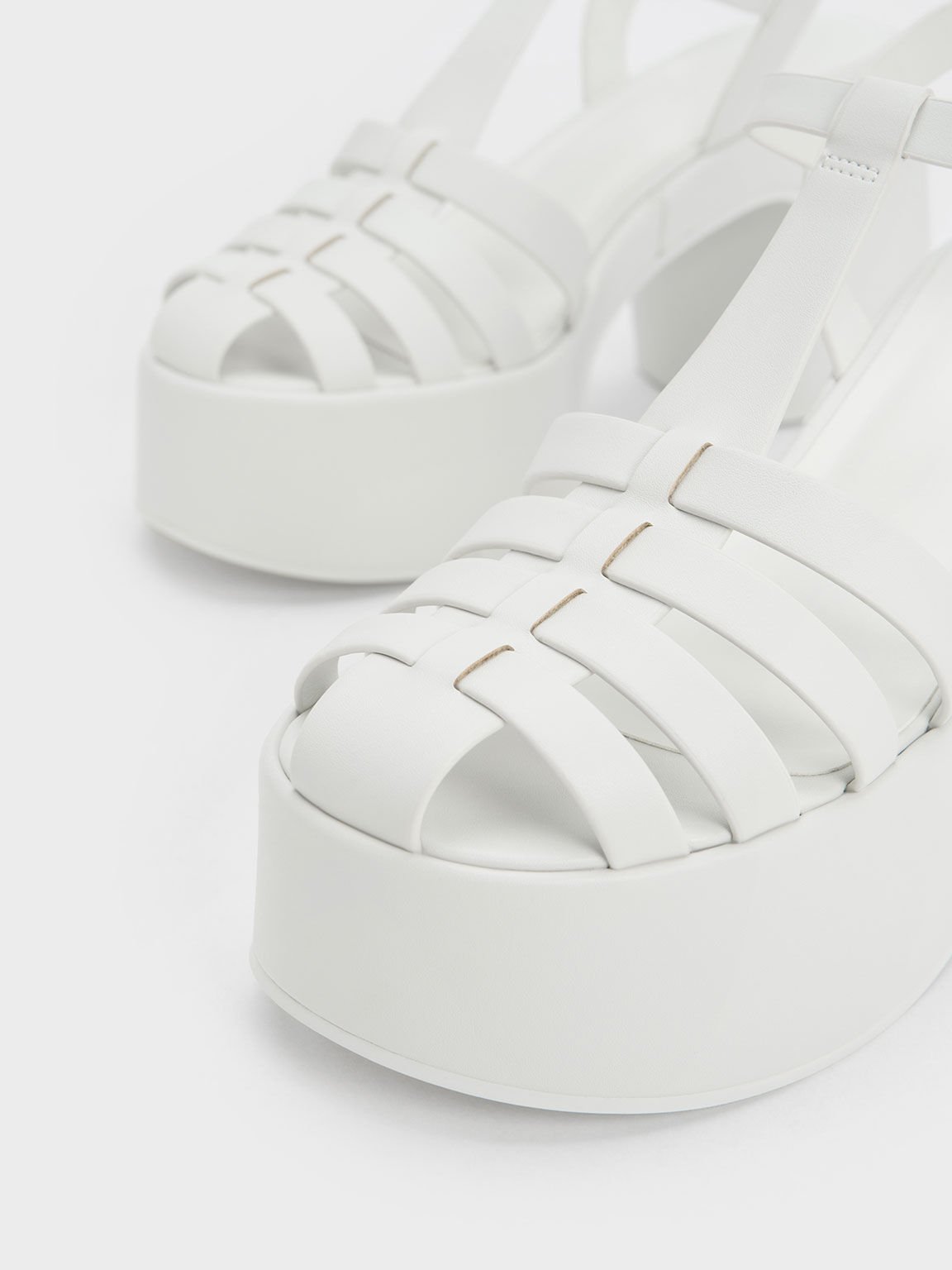 Interwoven Platform Gladiator Sandals, White, hi-res