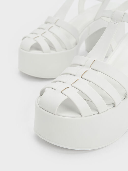 Sandalias gladiador entretejidas con plataforma, Blanco, hi-res