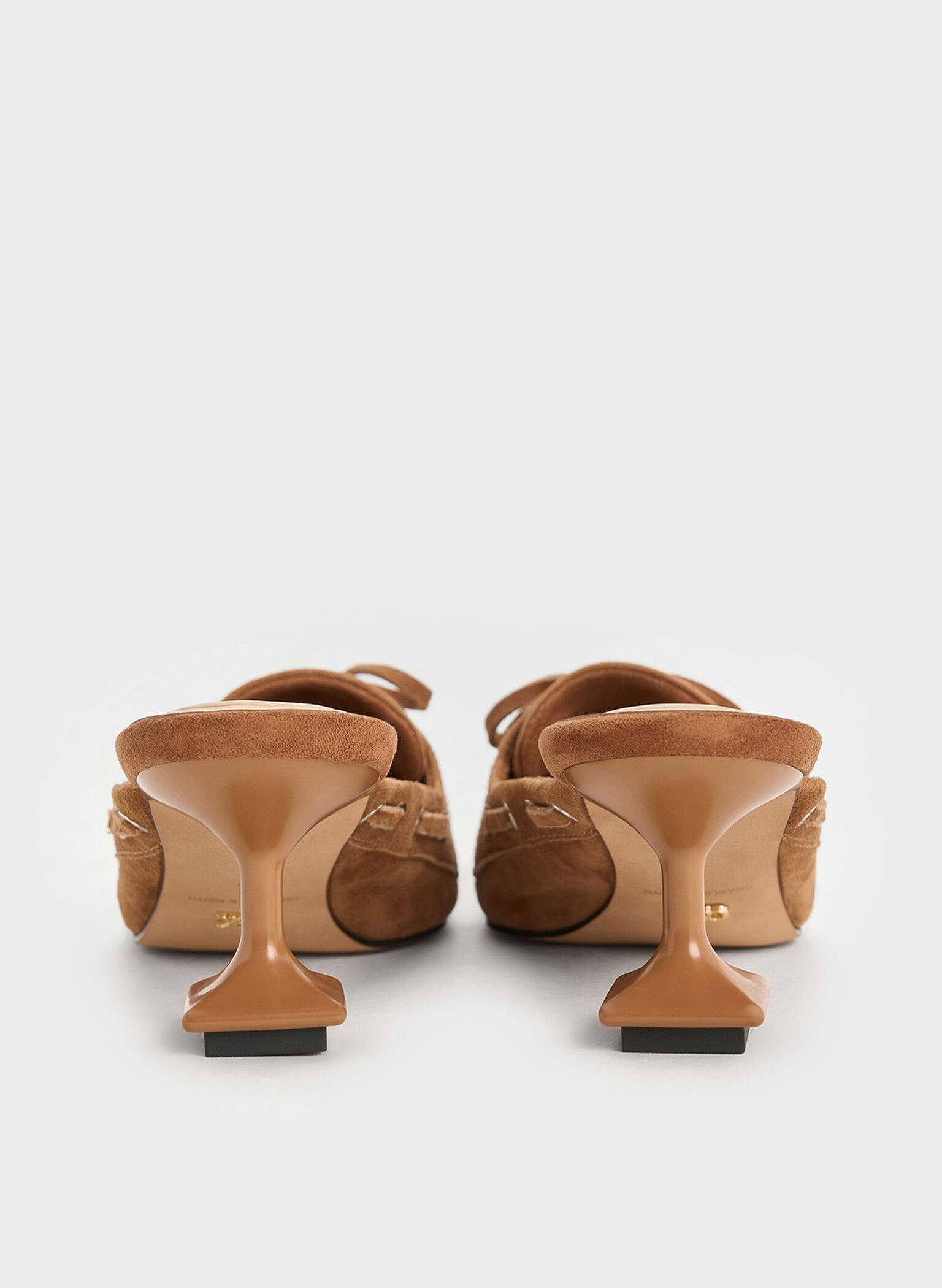 Kori Suede Lace-Up Sculptural-Heel Mules, Cognac, hi-res