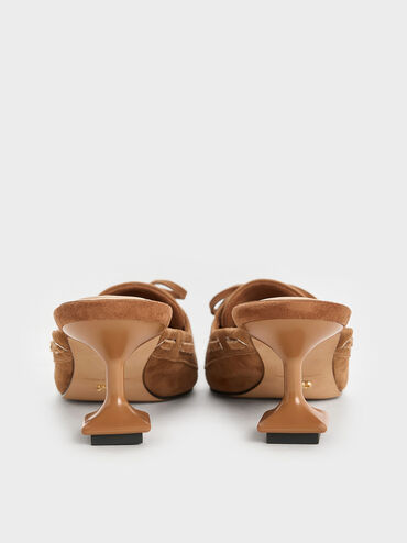 Mules de gamuza Kori con cordones y tacón escultural, Coñac, hi-res