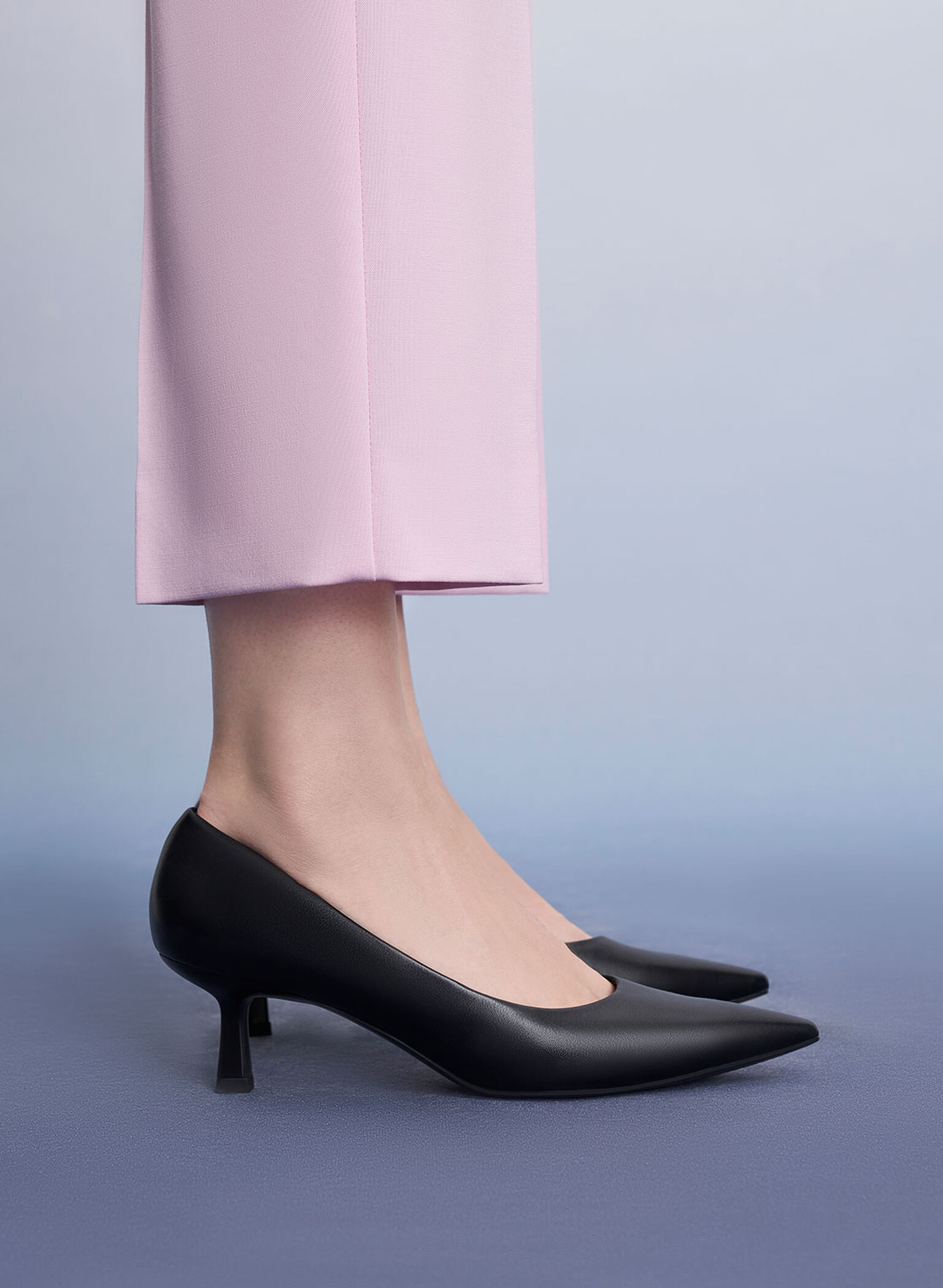 Emmy Pointed Kitten Heel Pumps, Black, hi-res