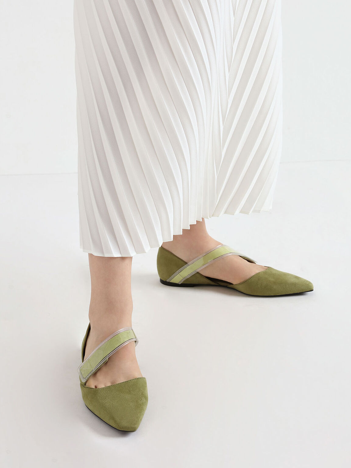 Asymmetric See-Through Strap Mary Jane Flats, Olive, hi-res