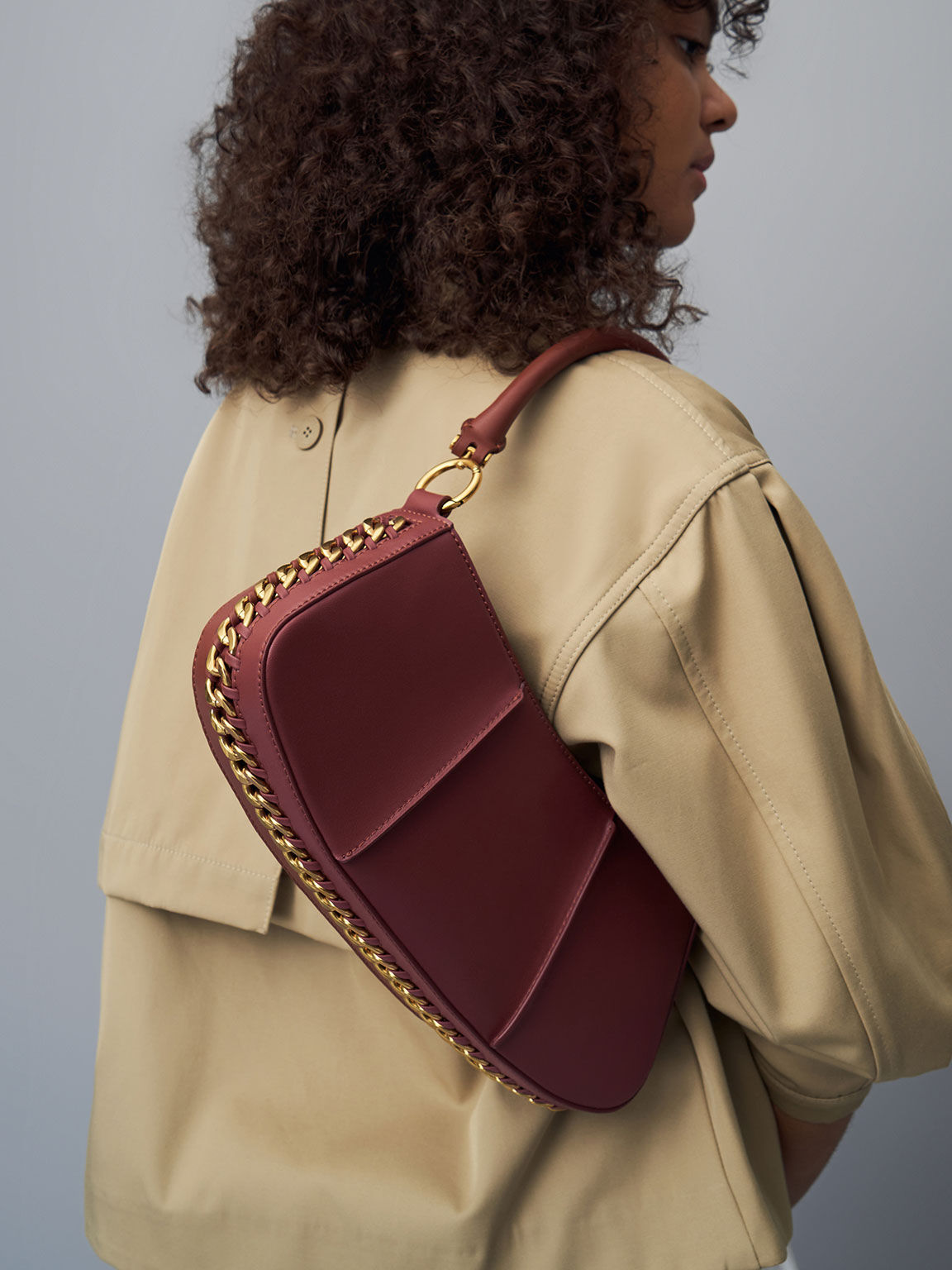 Arlys Curved Shoulder Bag, Chocolate, hi-res