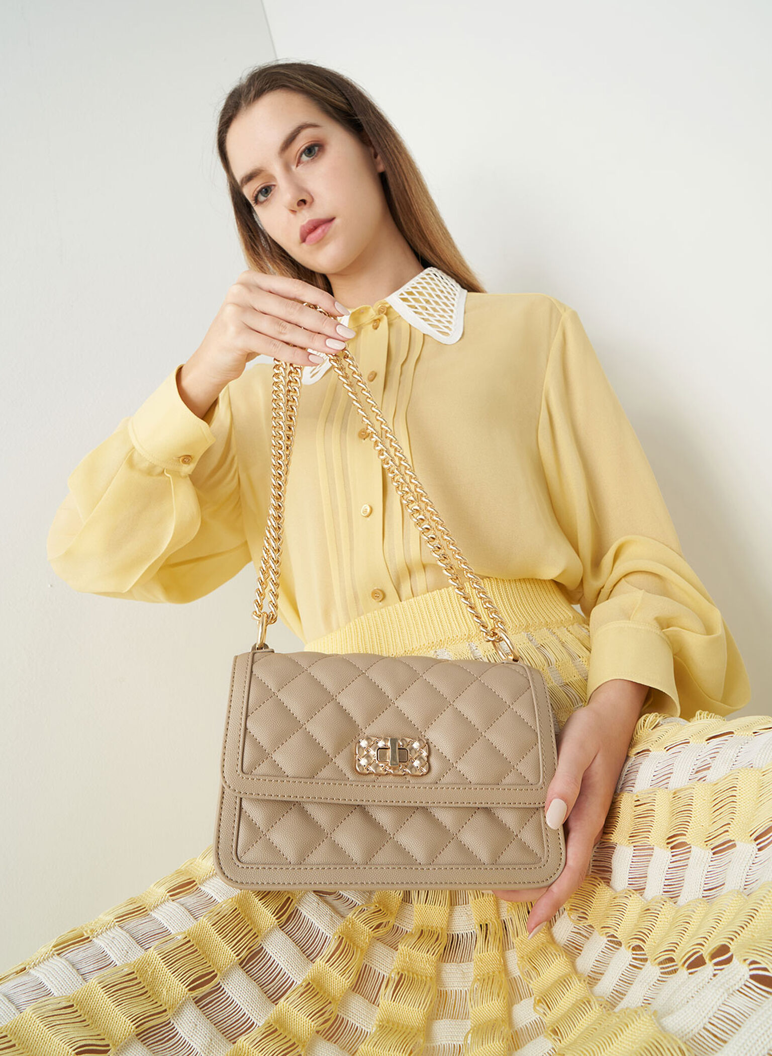 Micaela Quilted Chain Bag, Sand, hi-res