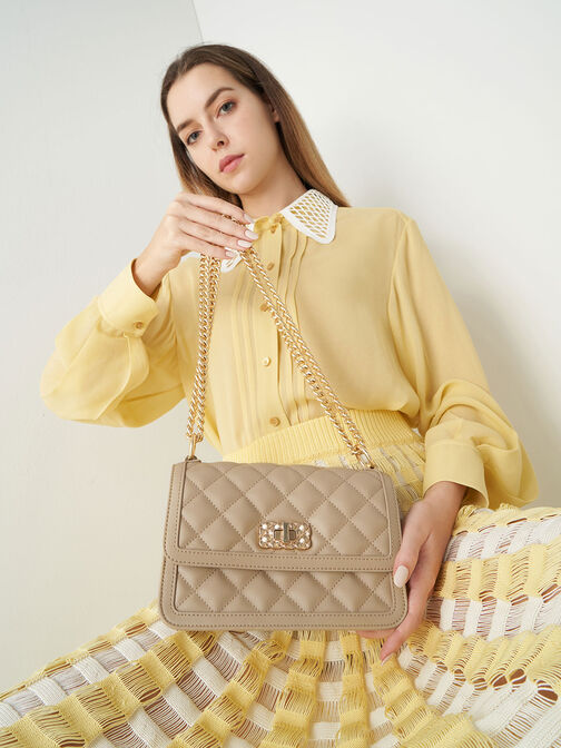 Micaela Quilted Chain Bag, Sand, hi-res