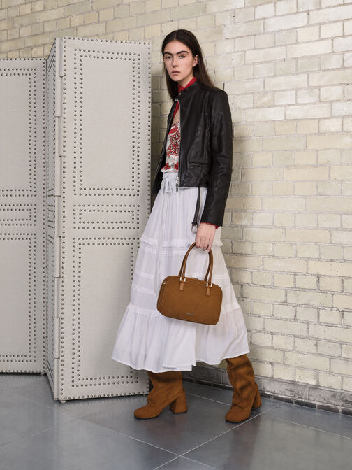 Sianna Recycled Suede Bowling Bag, Sienna Brown, hi-res