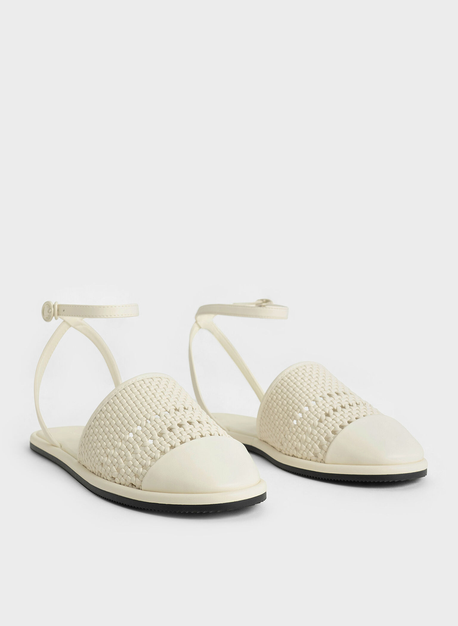 Woven Ankle-Strap Flats, Chalk, hi-res