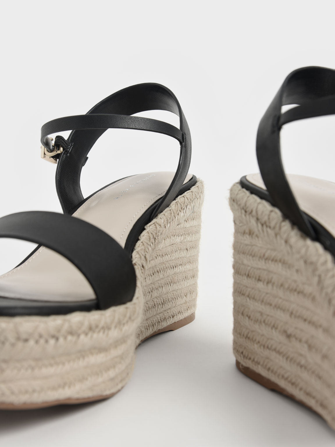 Black Ankle Strap Espadrille Wedges CHARLES & KEITH International