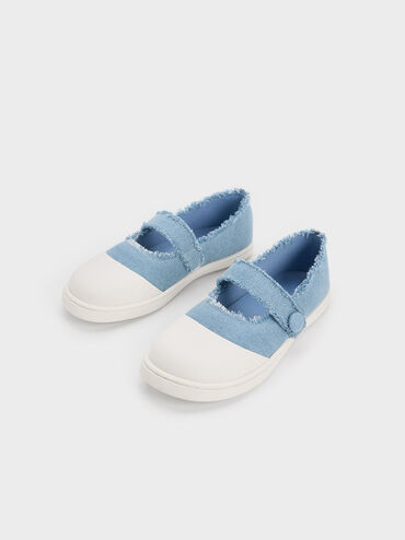 Girls' Toe-Cap Denim Mary Janes, Light Blue, hi-res