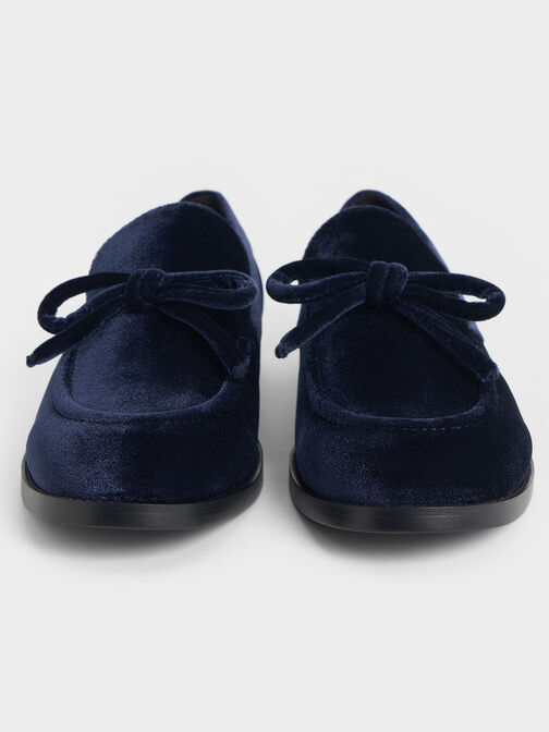 Velvet Bow Loafers, Dark Blue, hi-res