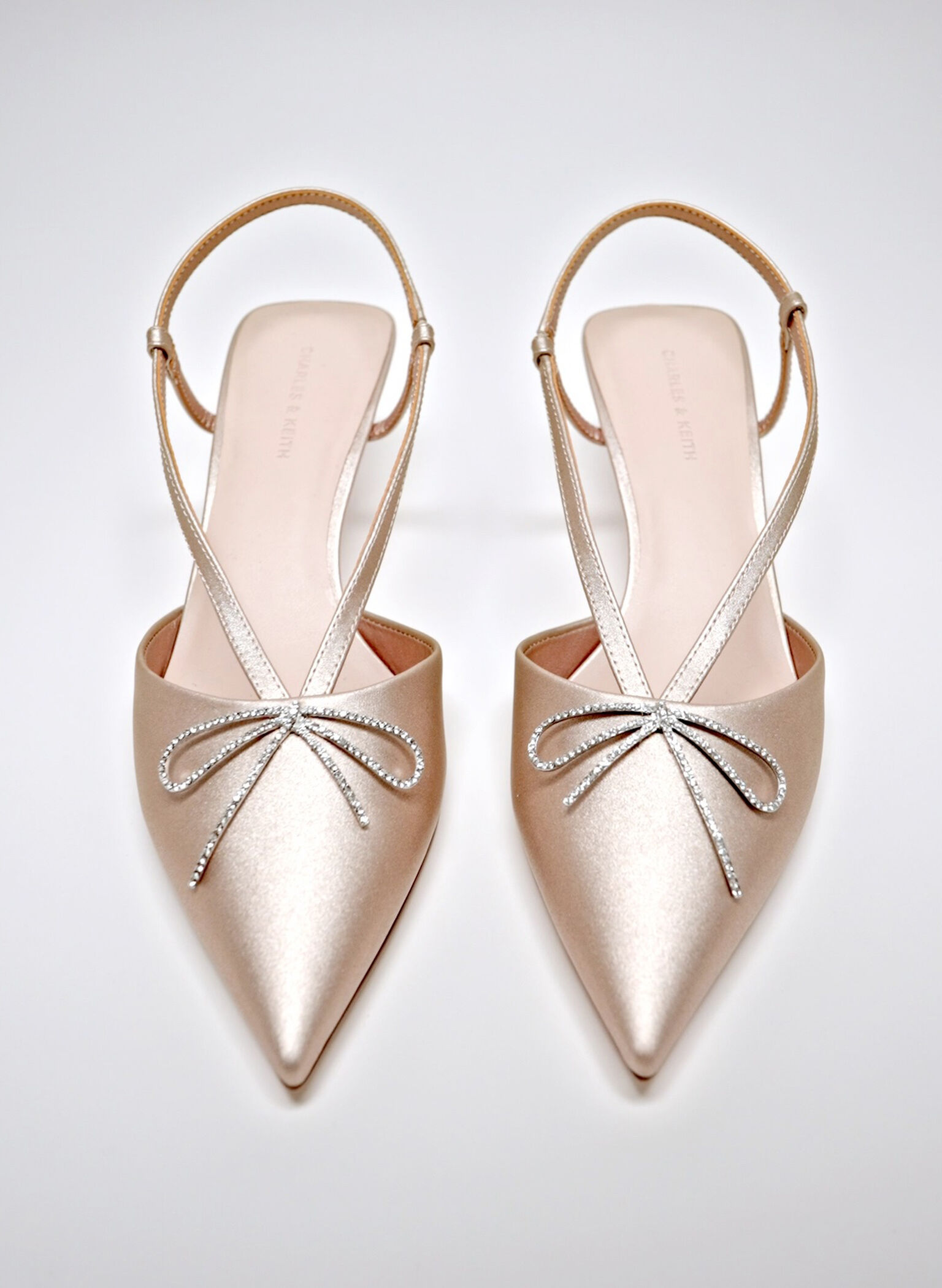 Crystal-Bow Kitten-Heel Slingback Pumps, Nude, hi-res