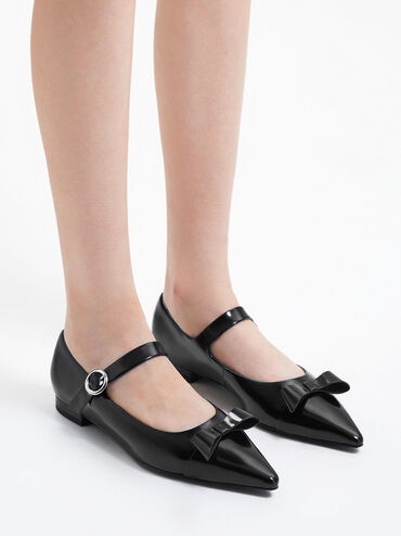 Leather Bow Mary Jane Flats, Black Box, hi-res