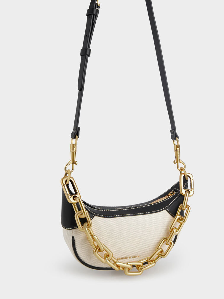 Shalia Canvas Chain-Handle Moon Bag, Multi, hi-res