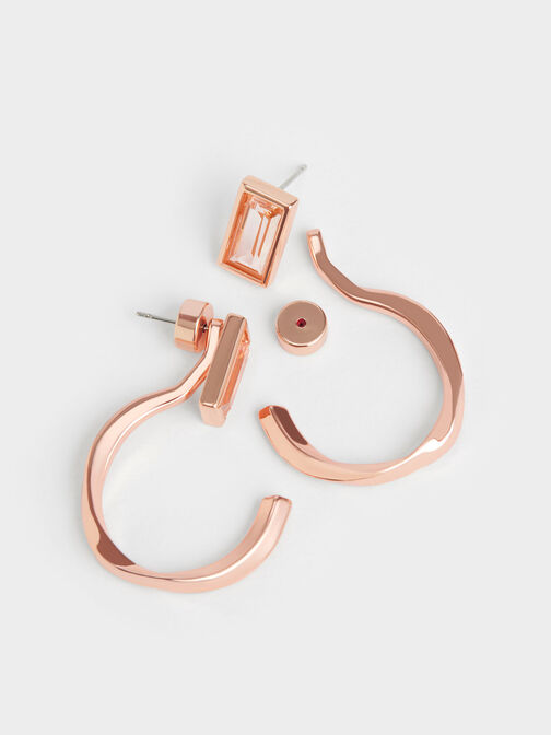 Crystal-Embellished Half Hoop Earrings, Rose Gold, hi-res