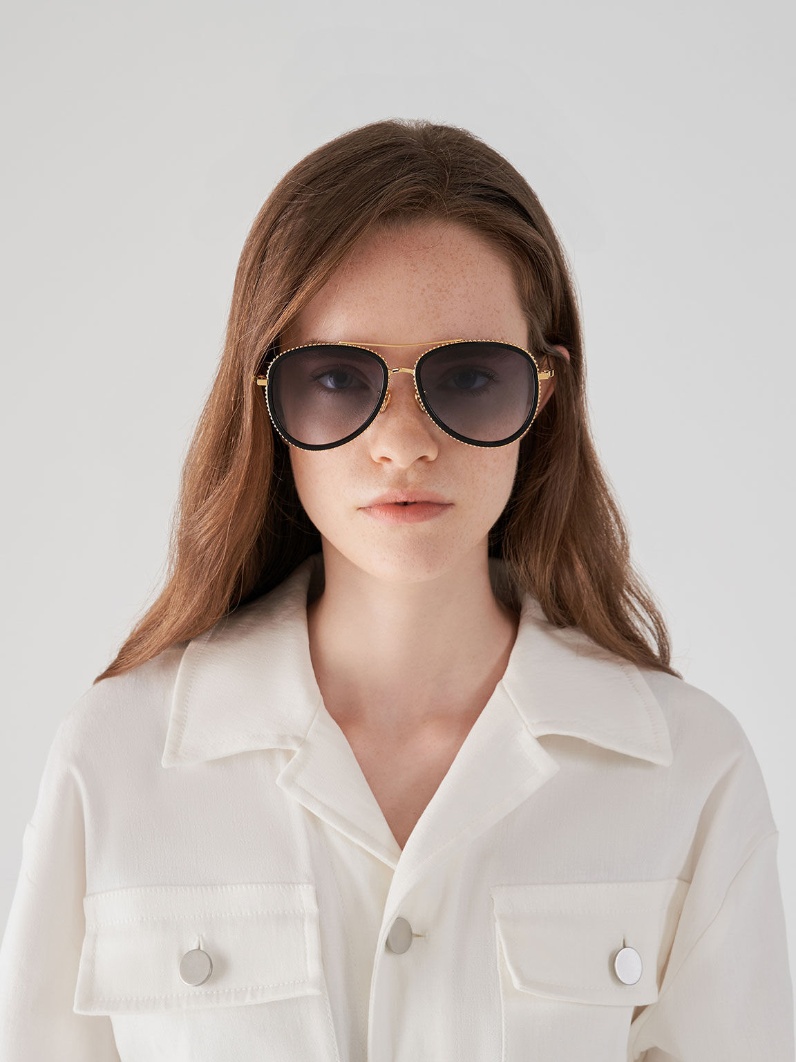Recycled Acetate Gradient Tint Aviator Sunglasses, Black, hi-res