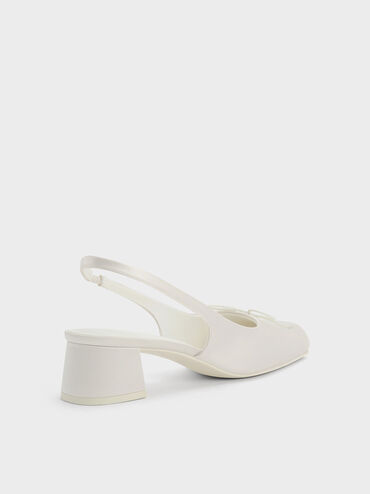 Satin Bow Square-Toe Slingback Pumps, Chalk, hi-res