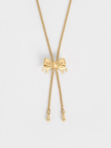 Paige Ribbon Necklace, Brush Gold, hi-res