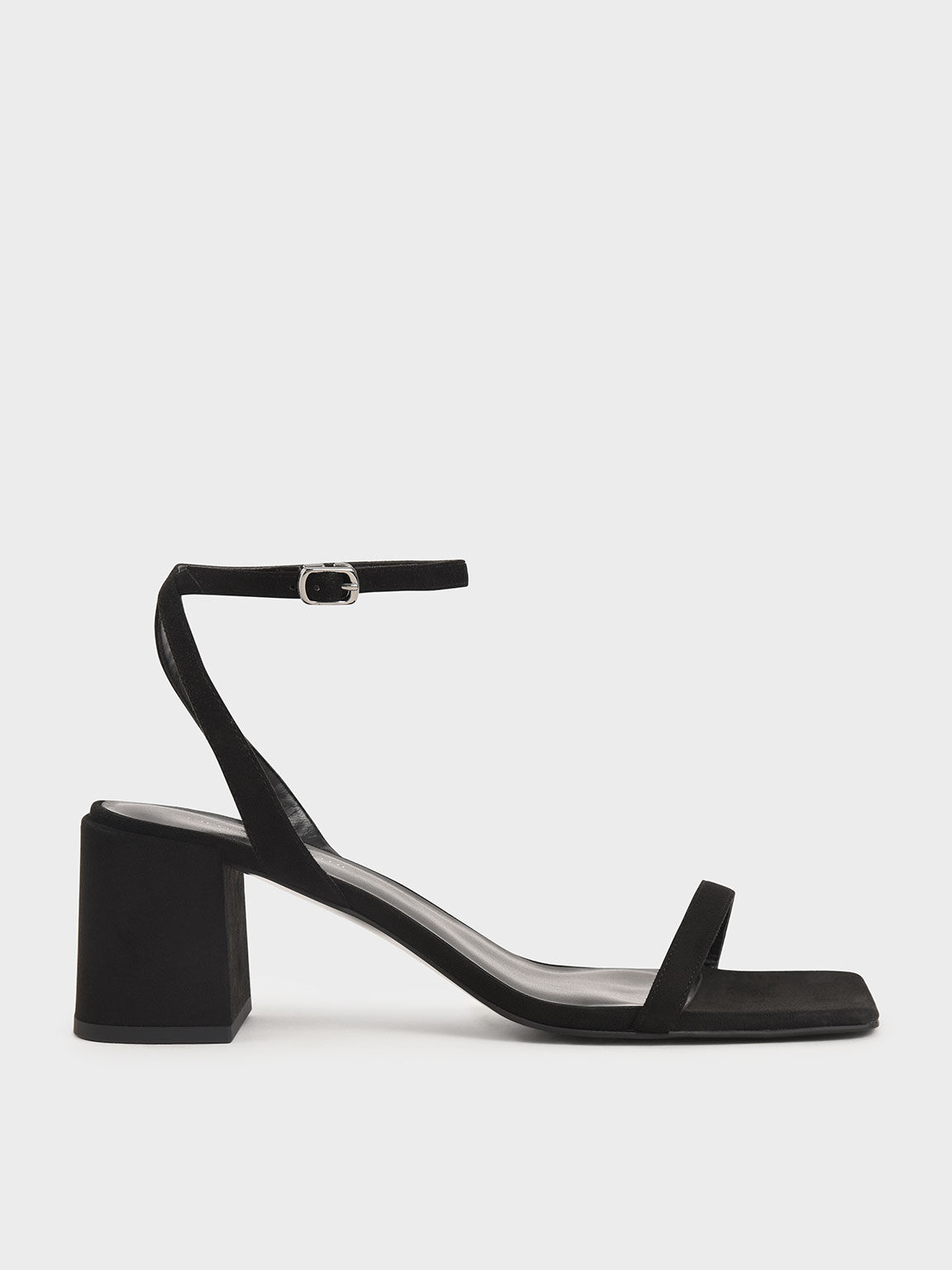 Textured Asymmetrical Ankle Strap Sandals, Black, hi-res