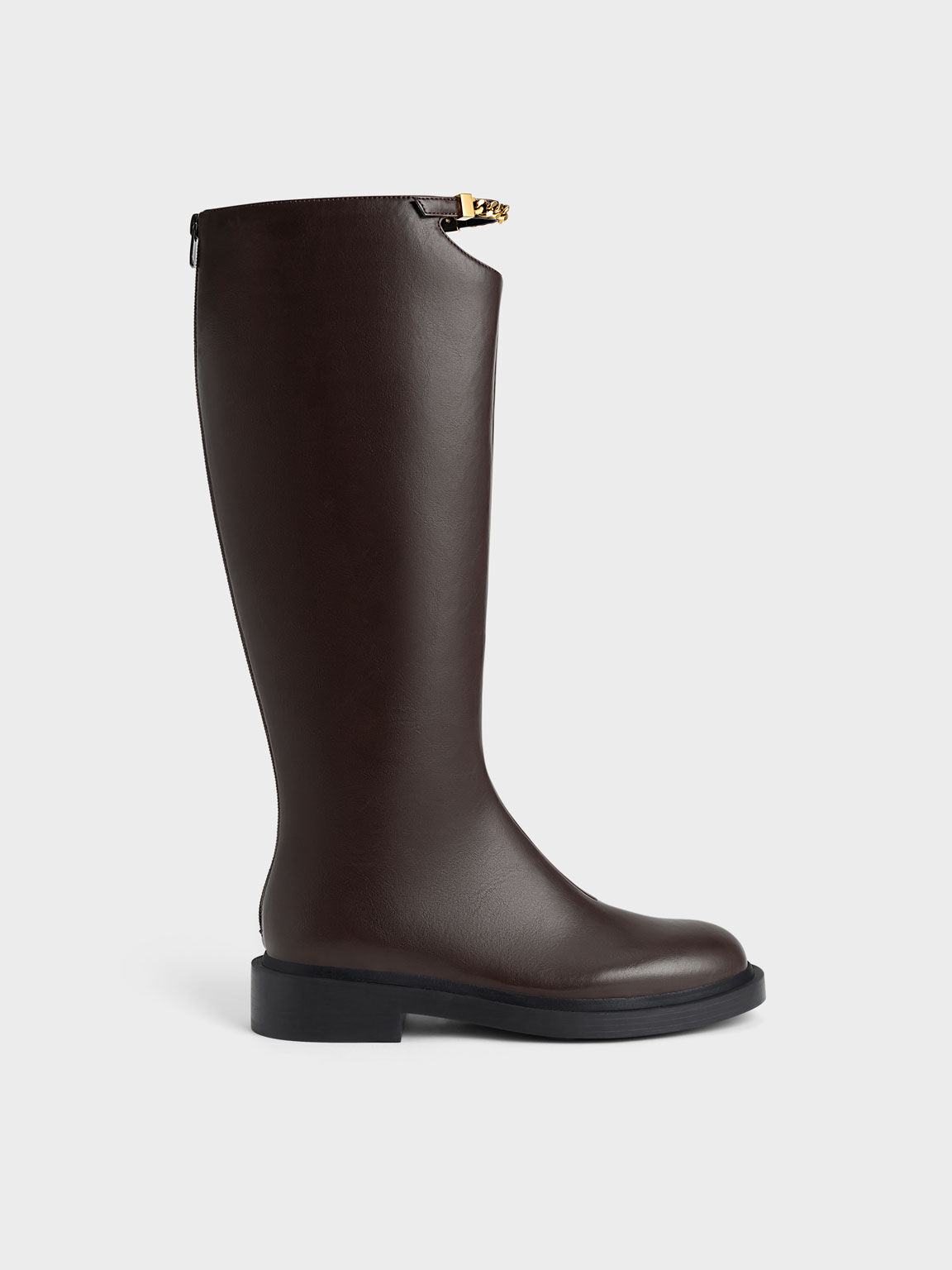 Dark Brown Cut-Out Knee-High Boots - CHARLES & KEITH US