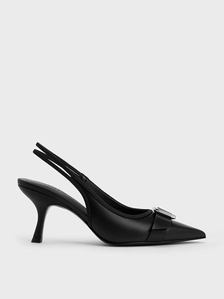 Bombas Slingback com bico fino e fivela Anita, Black, hi-res
