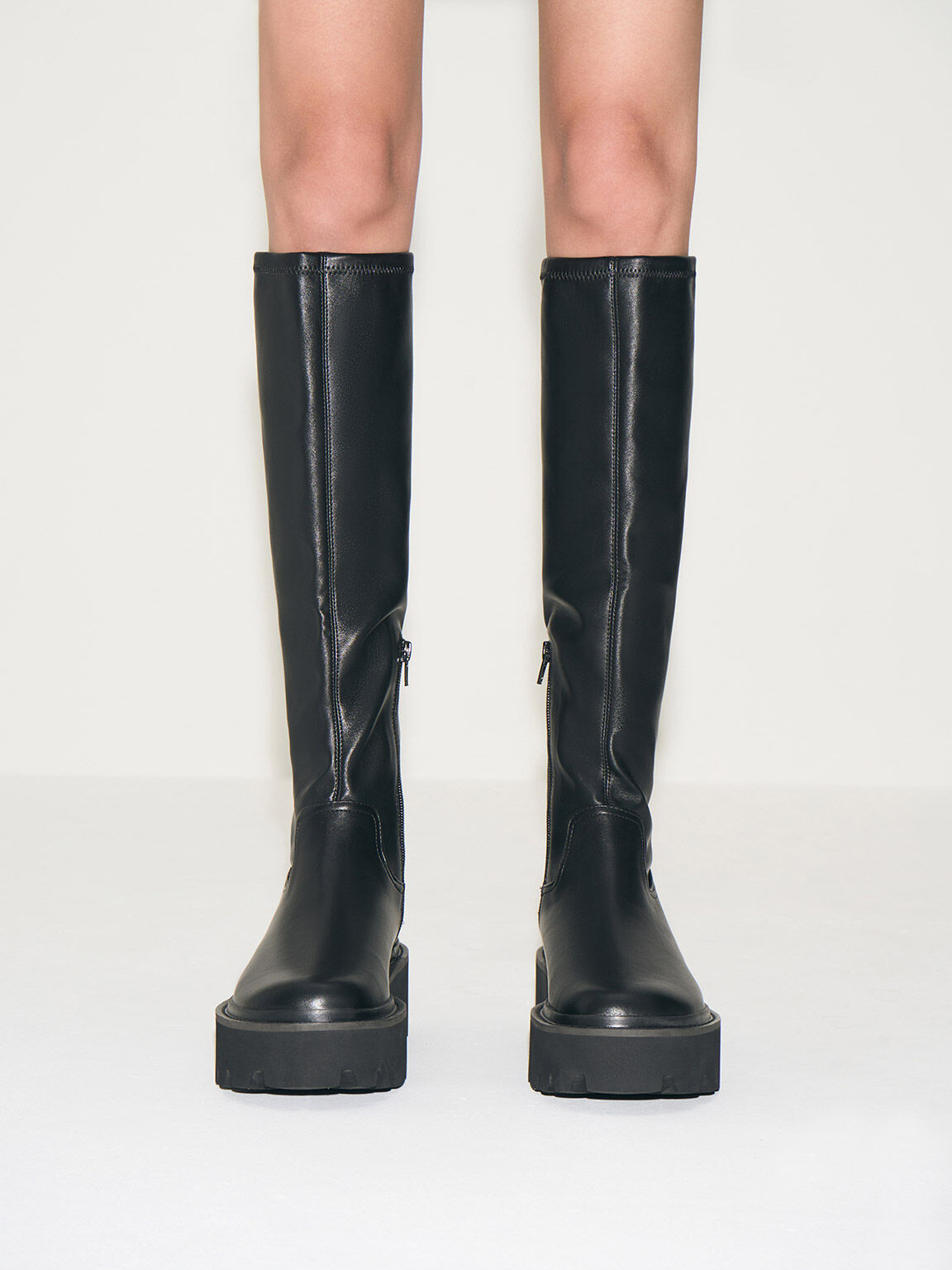 Chunky Platform Knee-High Boots, Black, hi-res
