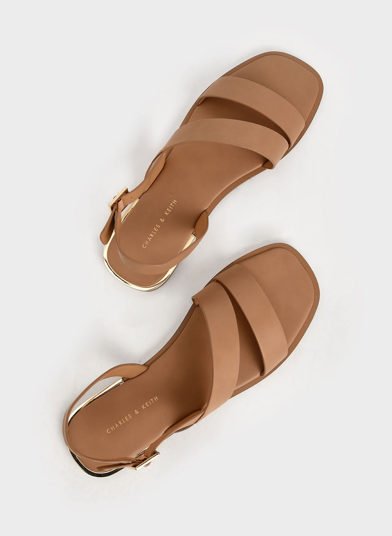 Asymmetric Strap Slingback Flats, Caramel, hi-res