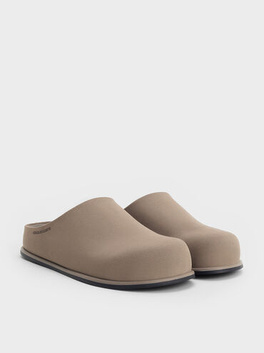 Textured Flatform Mules, Taupe, hi-res