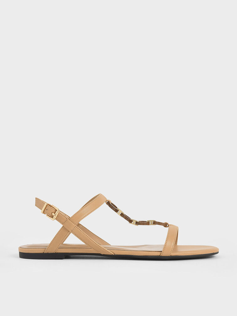 Wood-Effect Chain Link Sandals, Nude, hi-res