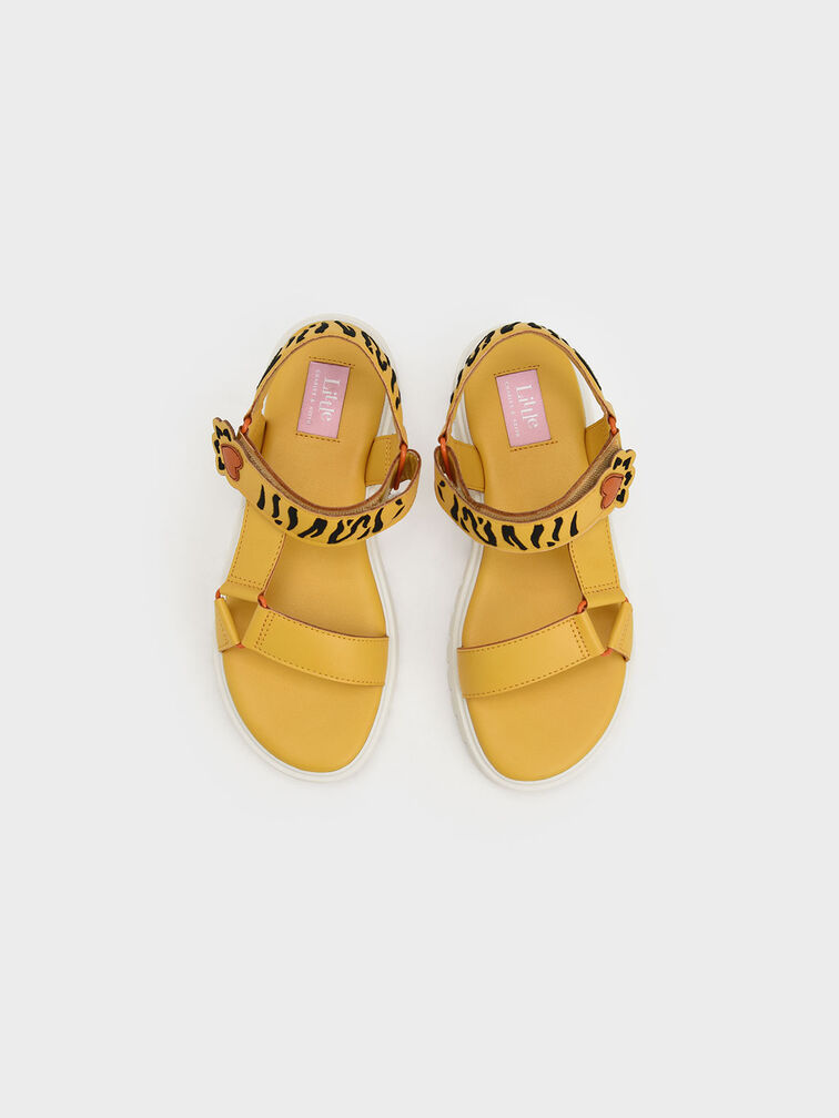 Girls' Tiger Stripes Sports Sandals, Yellow, hi-res