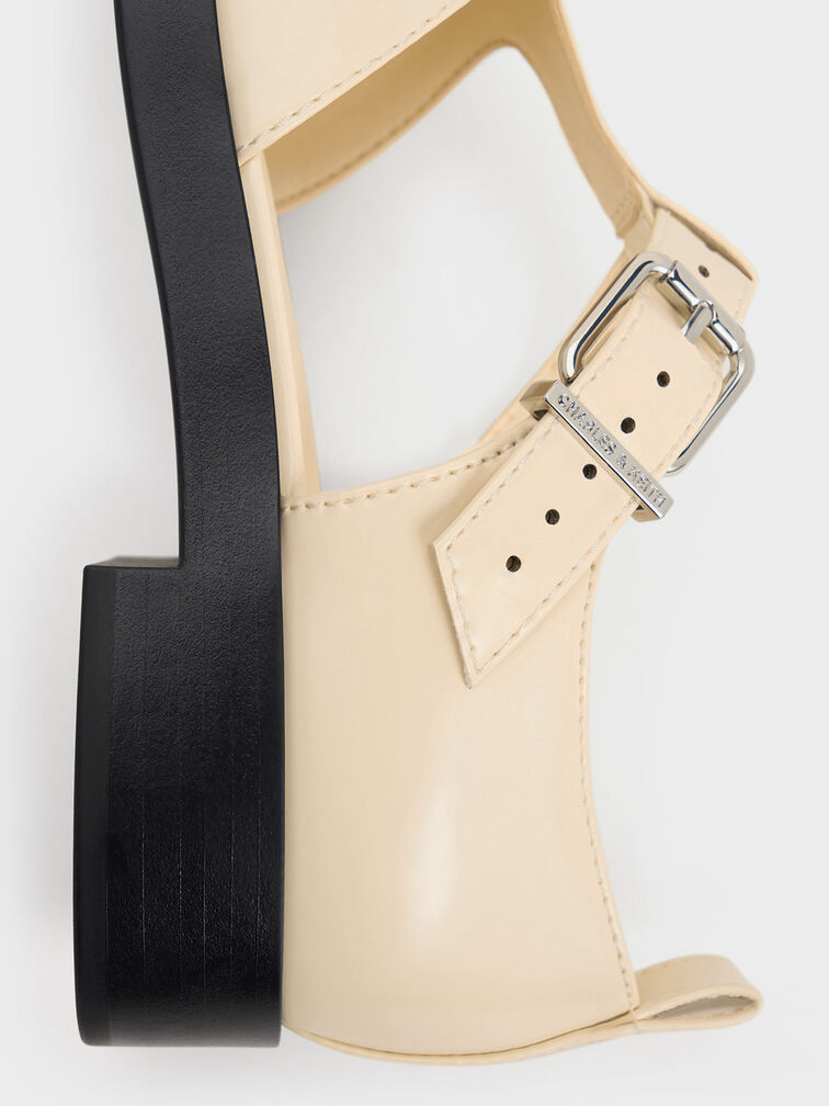 Beige Charly Two-Tone T-Bar Buckled Sandals - CHARLES & KEITH SG