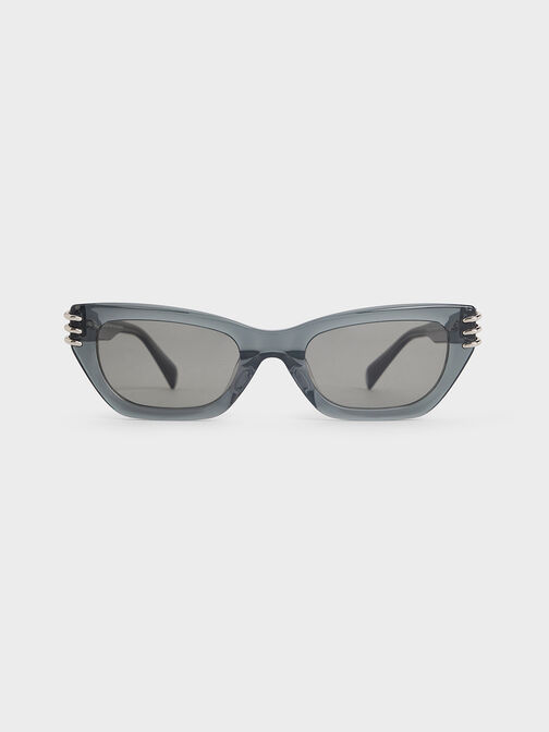 Recycled Acetate Metallic-Accent Angular Cat-Eye Sunglasses, Navy, hi-res