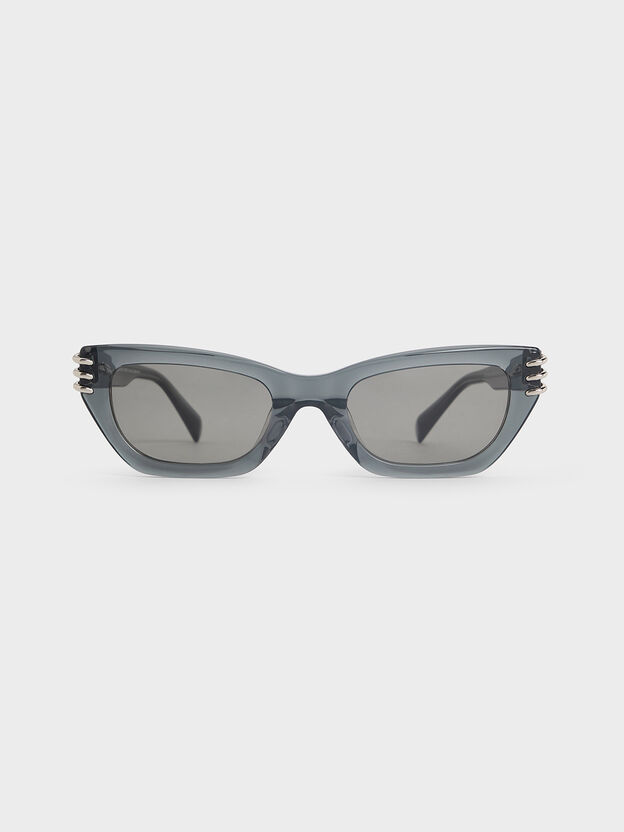 Metallic-Accent Angular Cat-Eye Sunglasses, Navy, hi-res