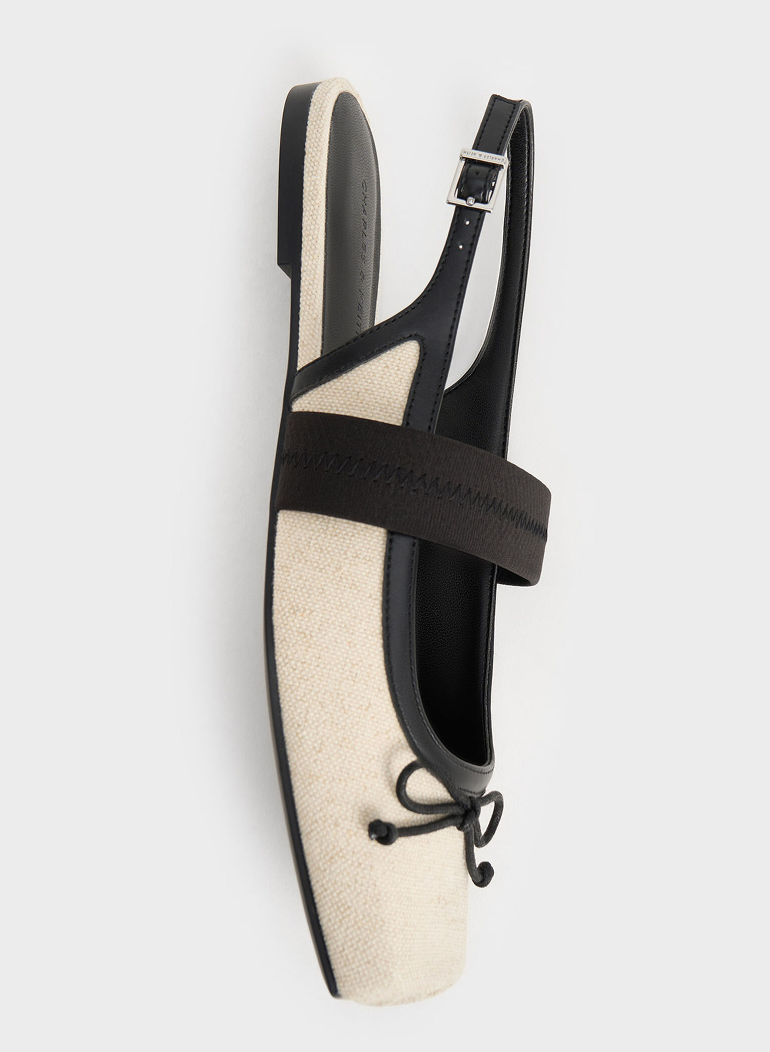 Lyric Linen & Satin Bow Slingback Flats, Beige, hi-res