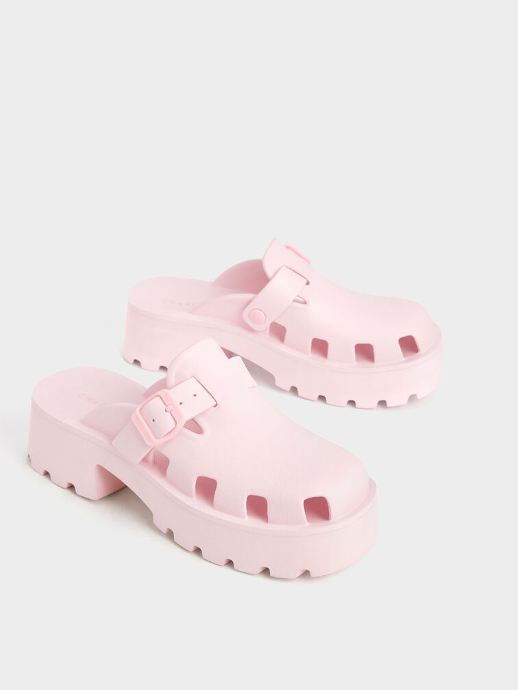 Mae Buckled Platform Mules, Light Pink, hi-res