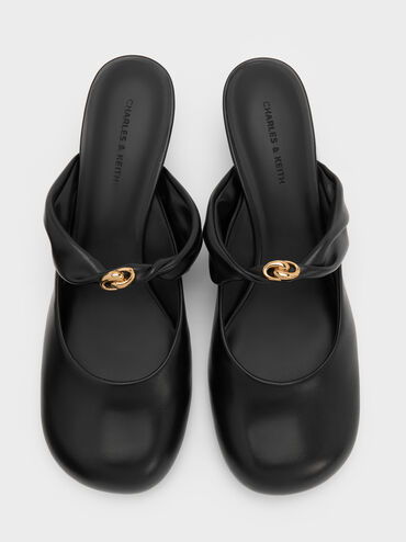 Mules de Tac&oacute;n con Tira Trenzada y Detalles Met&aacute;licos, Negro, hi-res