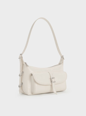 Bolso de hombro Bryna con hebilla, Crema, hi-res
