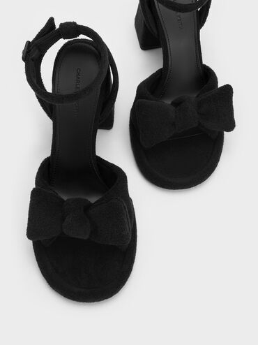 Loey Textured Bow Ankle-Strap Sandals, Black Textured, hi-res