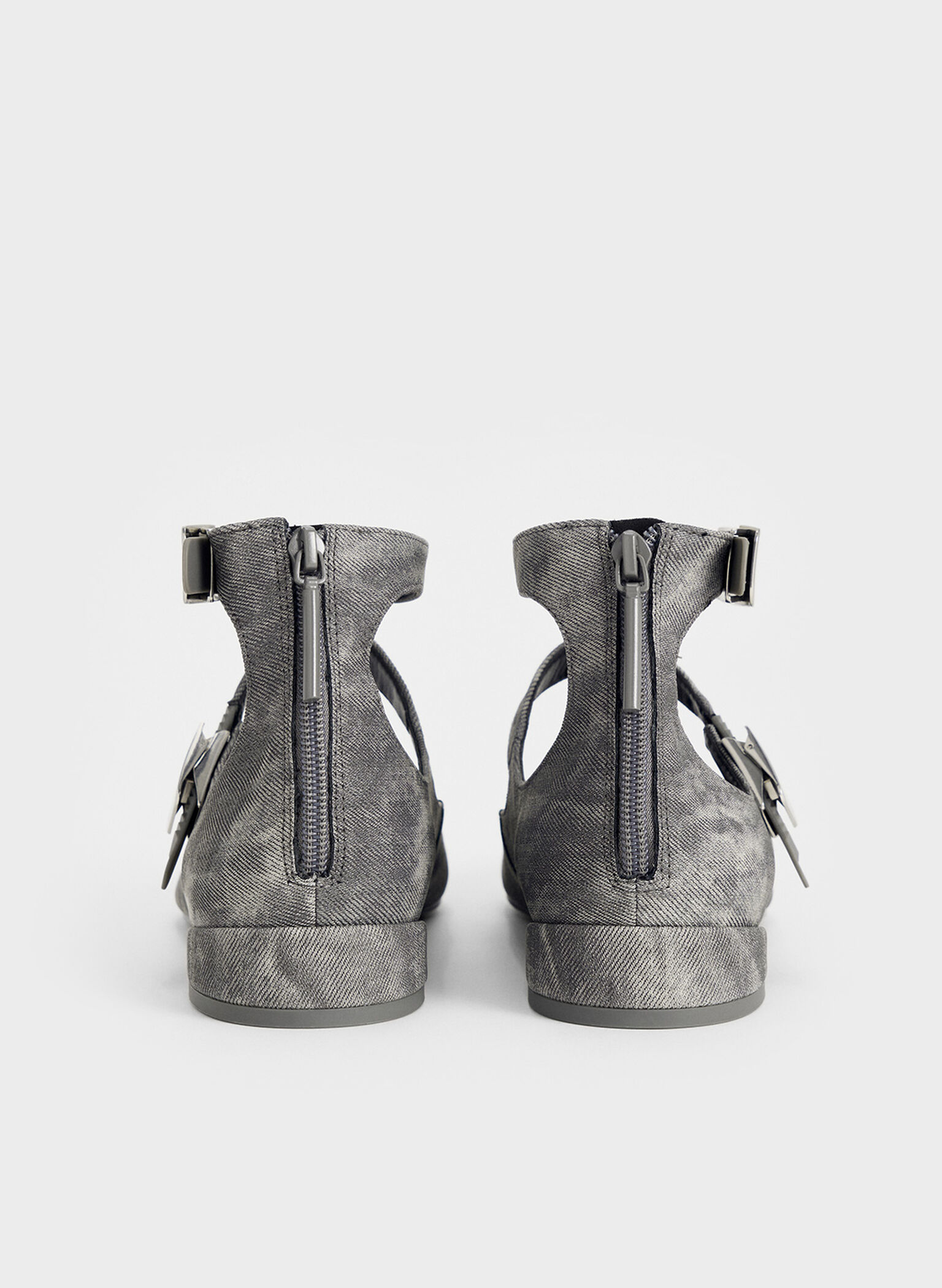 Robbie Denim-Effect Pointed-Toe Mary Jane Flats, Dark Grey, hi-res