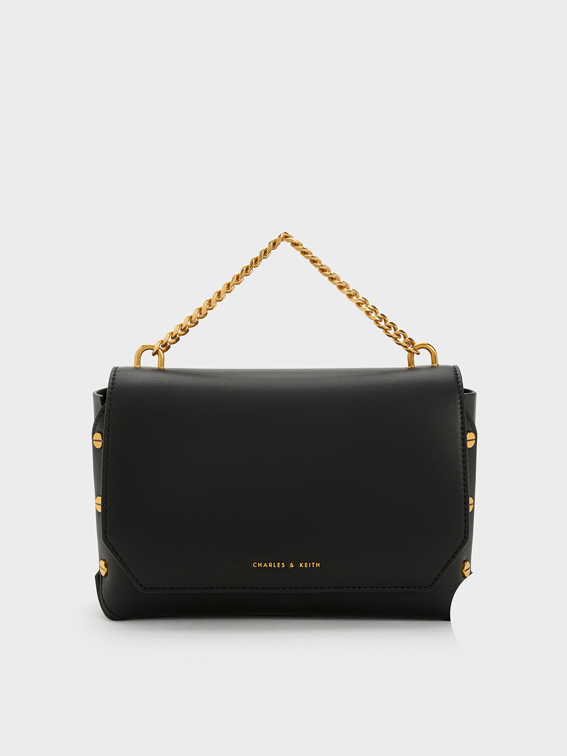 Screw Motif Front Flap Bag, Black, hi-res