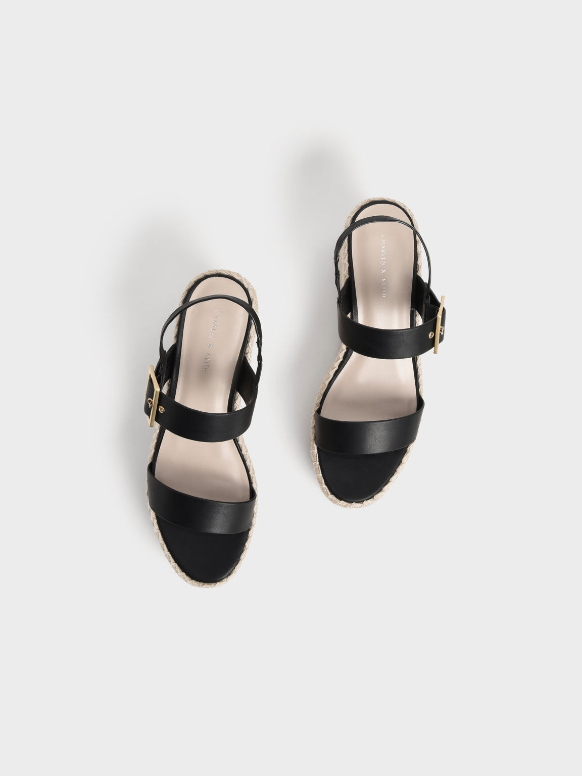 Charles Keith Buckled Espadrille Wedges Black US 10