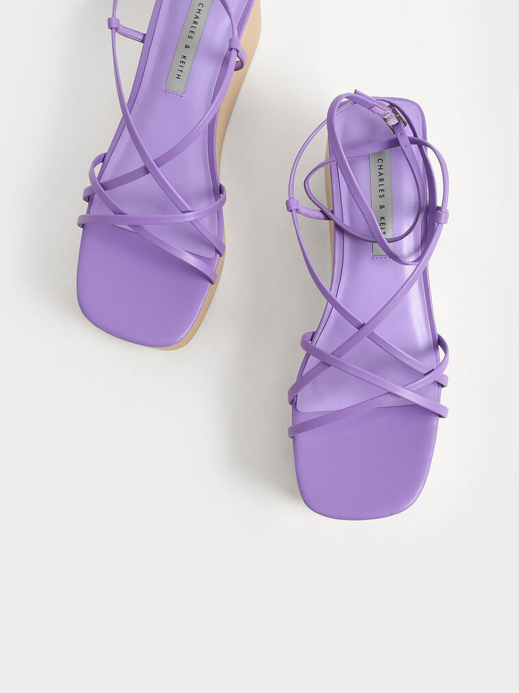 Ankle Strap Platform Wedges, Purple, hi-res