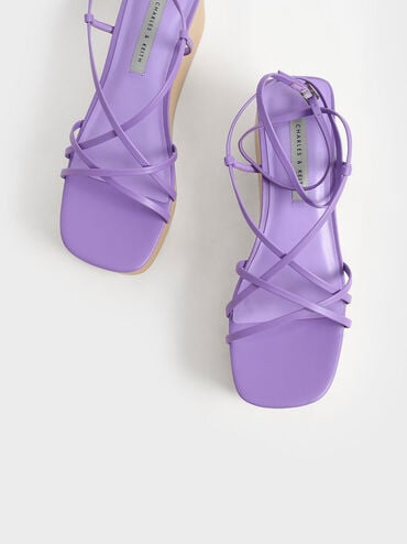 繞踝細帶楔型鞋, 紫色, hi-res