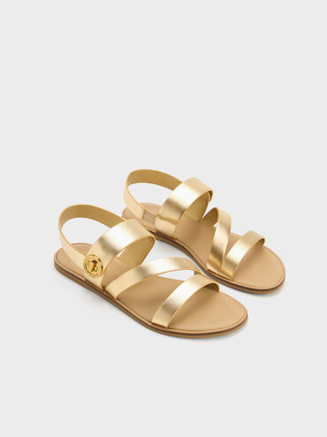 Yara Metallic Turn Lock Strappy Sandals, Gold, hi-res