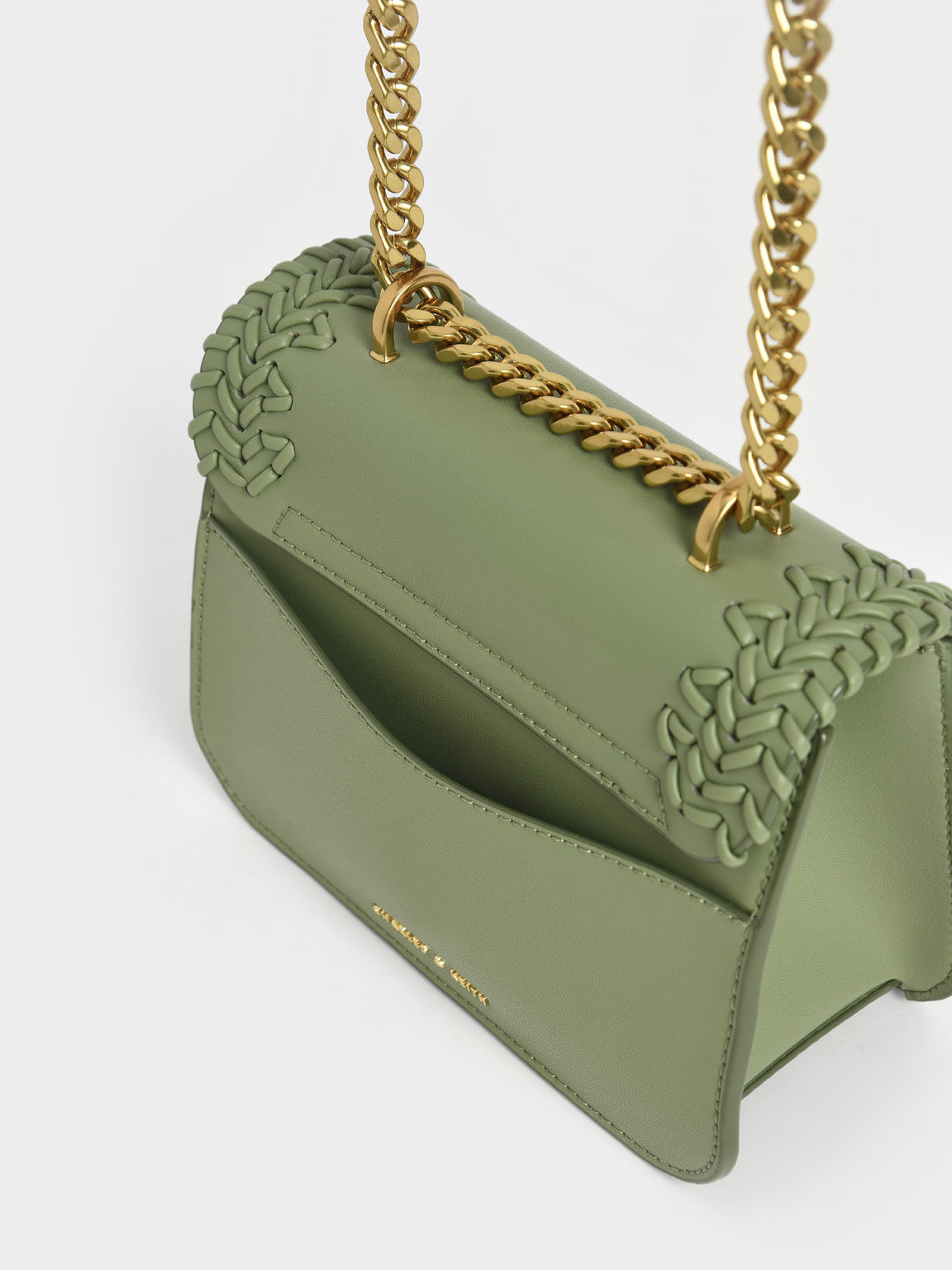Woven Double Chain Handle Bag, Sage Green, hi-res