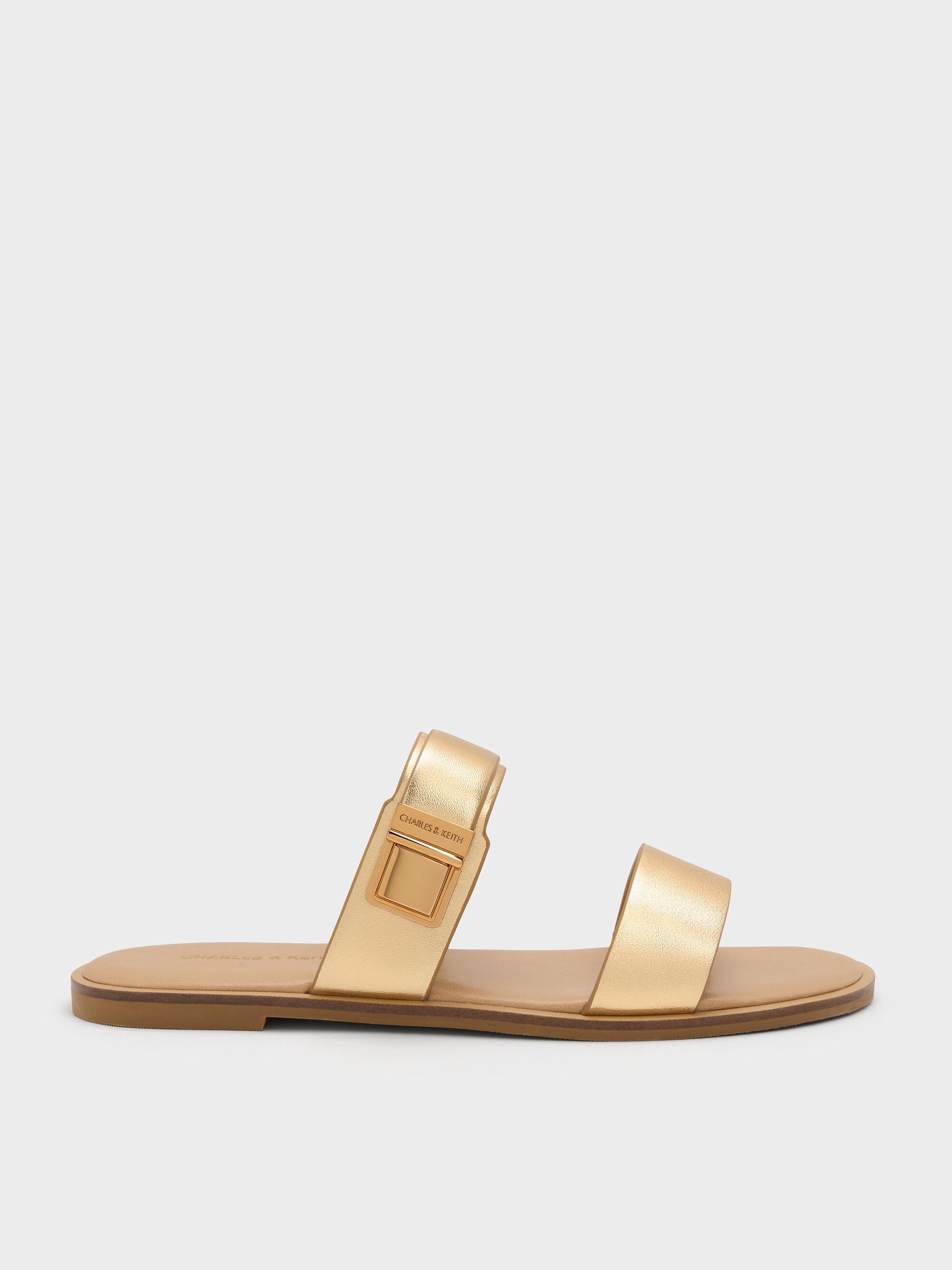 Gold Dove Metallic Double-Strap Sandals - Gold - CHARLES & KEITH US