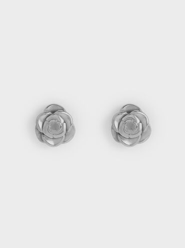 Rosalind Flower Stud Earrings, Brushed Silver, hi-res