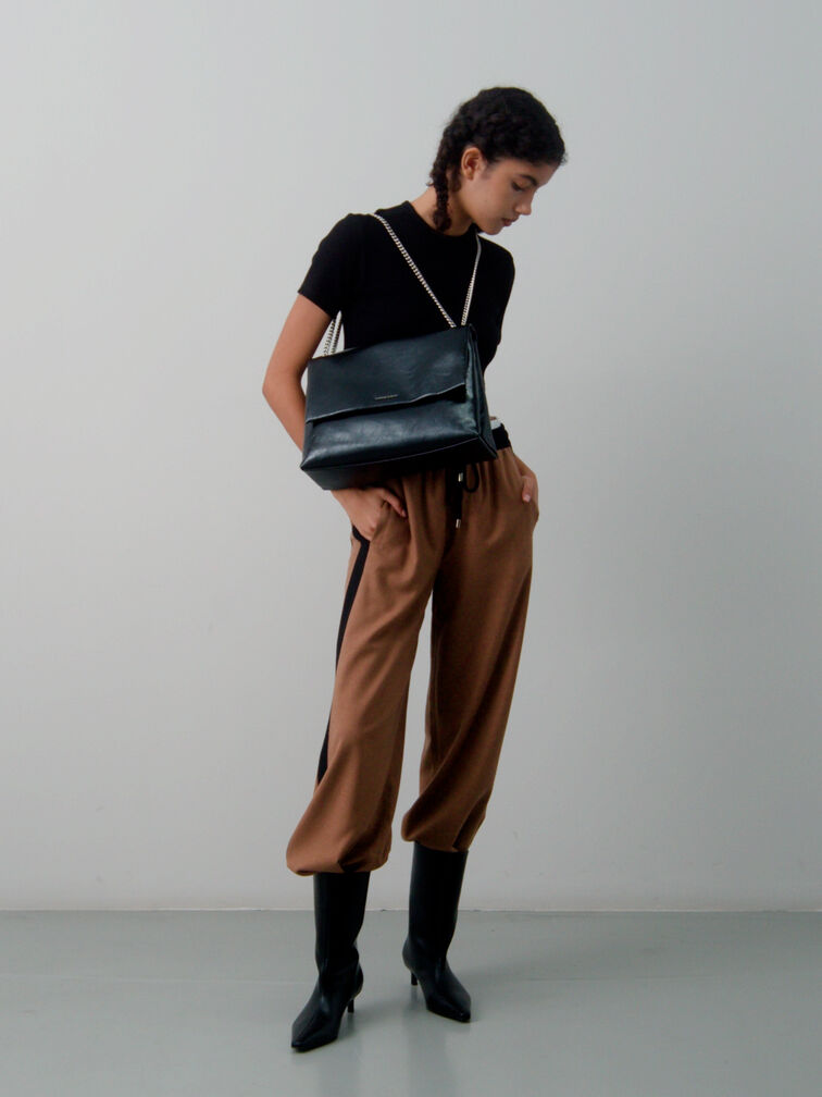 Sianna Chain-Handle Shoulder Bag, Black, hi-res