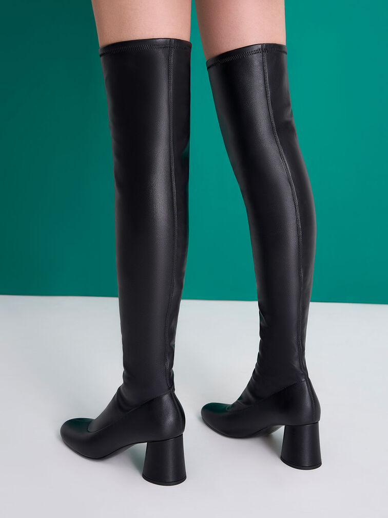 Cylindrical Heel Thigh-High Boots, Black, hi-res