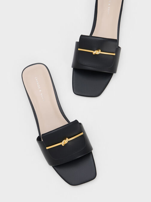 Knotted Accent Slide Sandals, Black, hi-res
