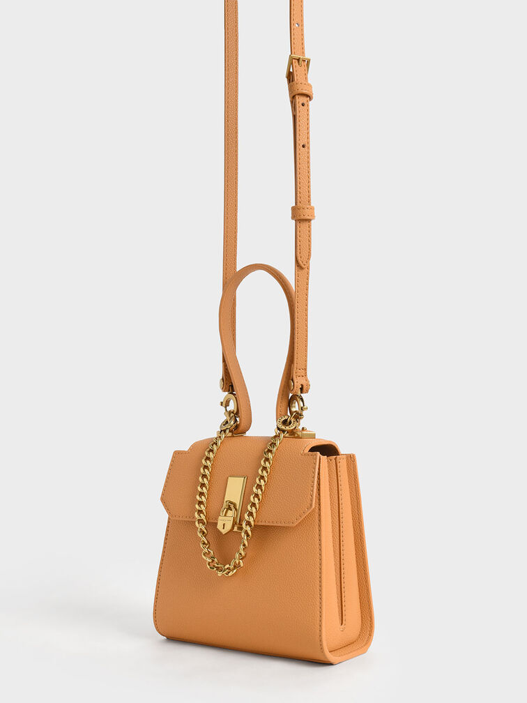 Geometric Top Handle Chain-Link Bag, Pumpkin, hi-res